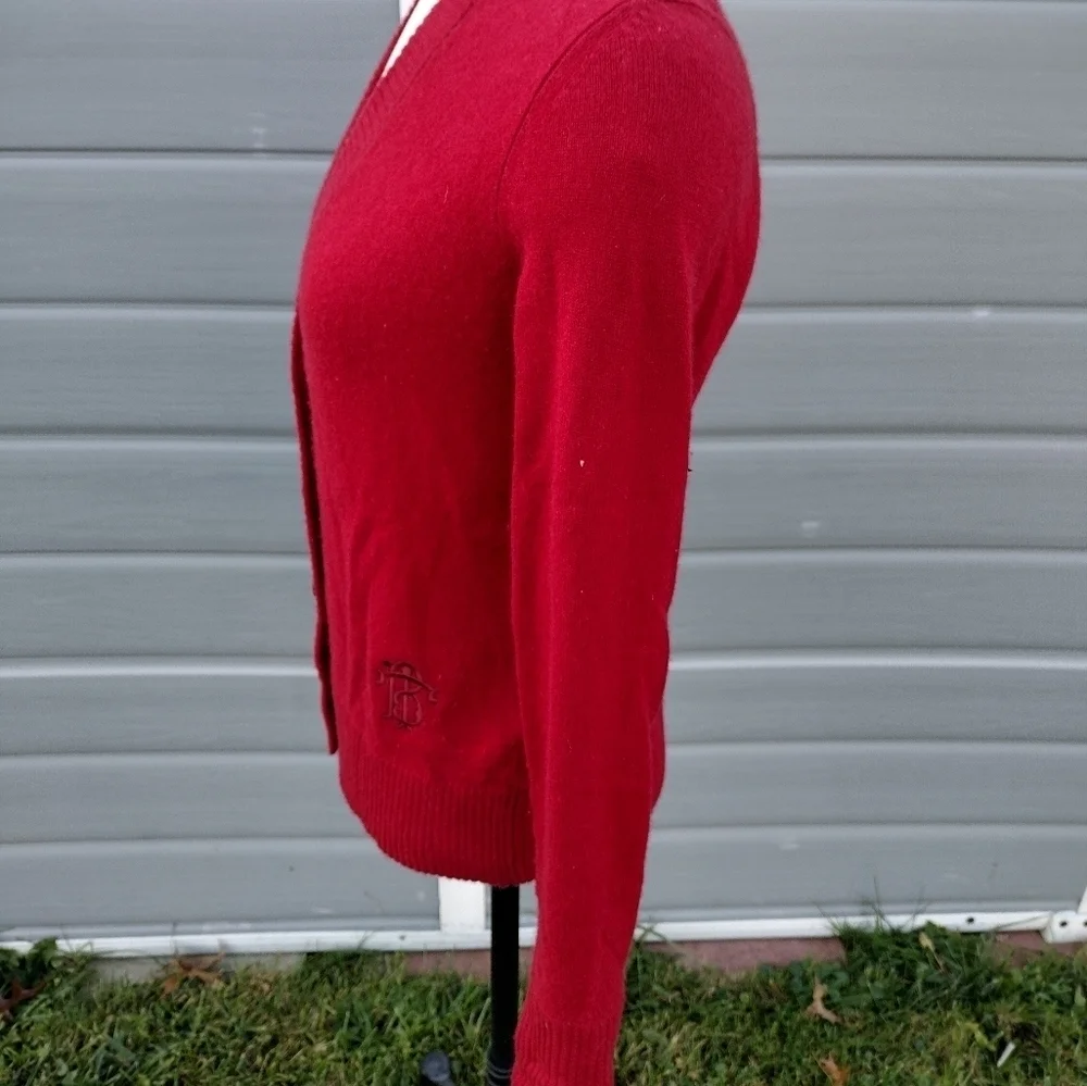 Tory Burch Inez Cashmere V Neck Logo Cardigan Red Size Small HOLE See Pics